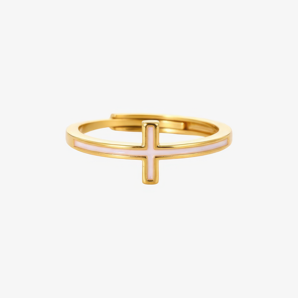 White Enamel Cross Ring