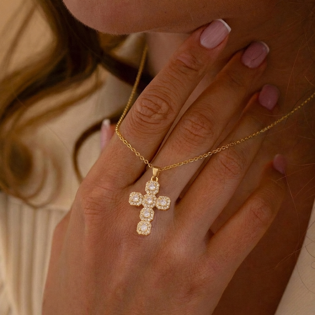 Crystal Cluster Cross Necklace