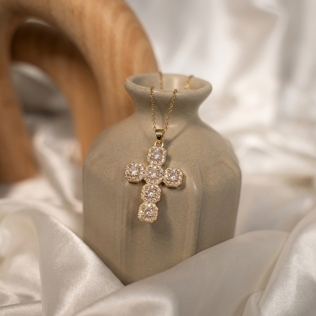 Crystal Cluster Cross Necklace