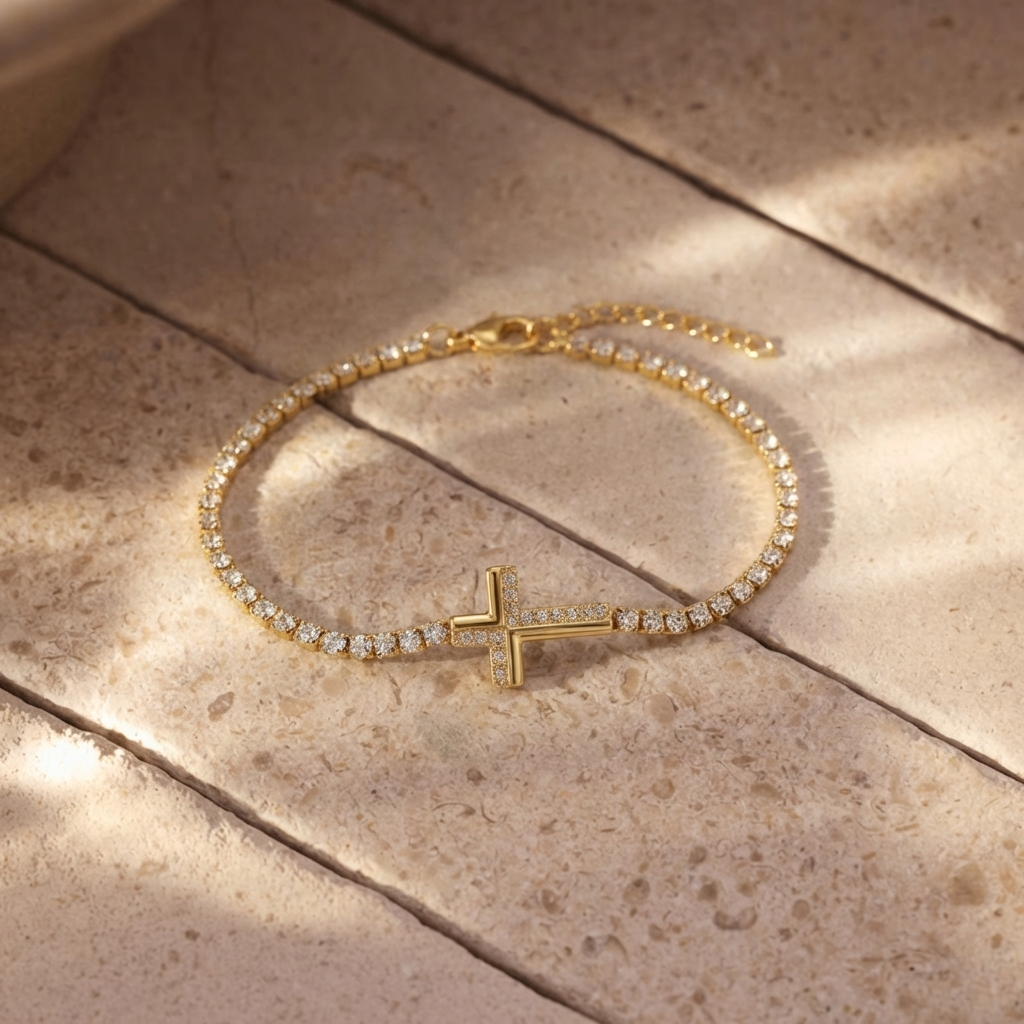 Pave Tennis Cross Bracelet
