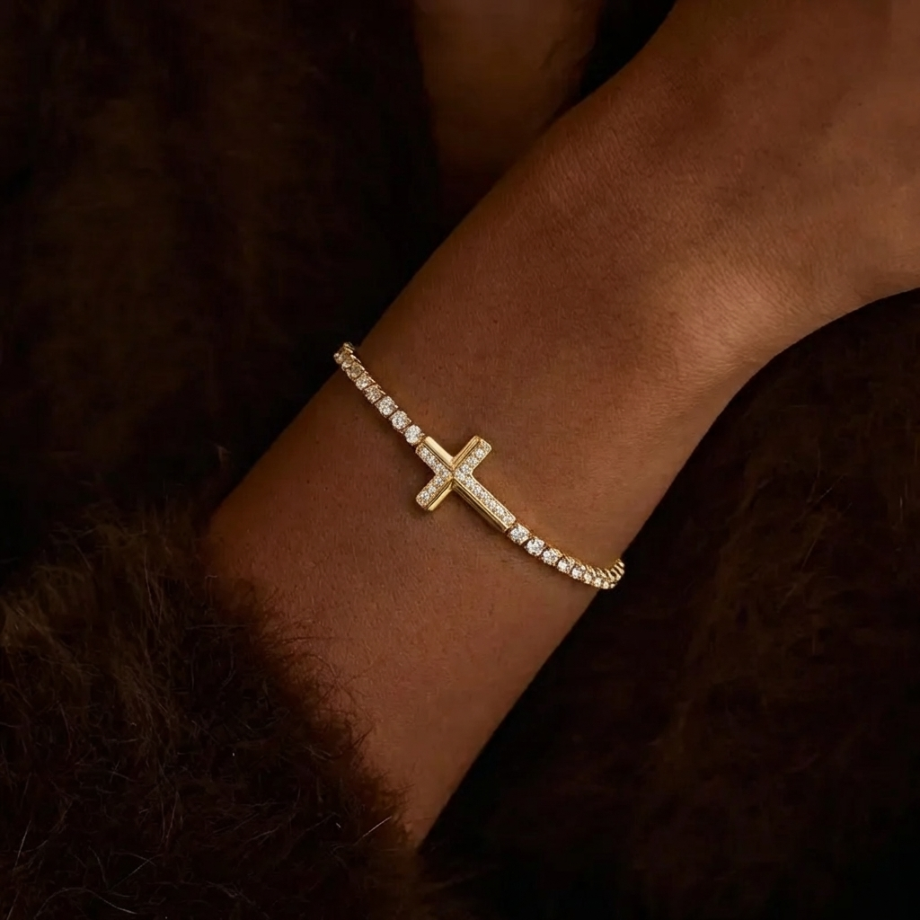 Pave Tennis Cross Bracelet