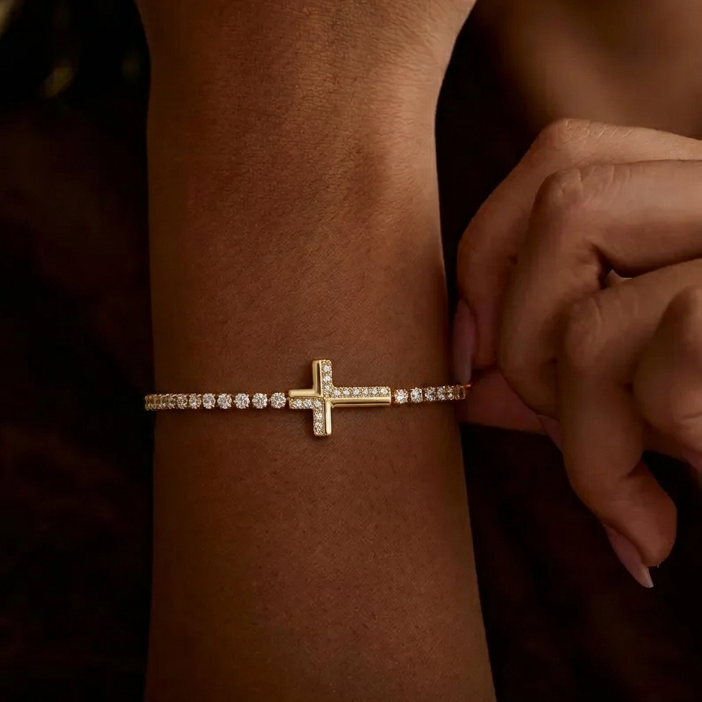 Pave Tennis Cross Bracelet