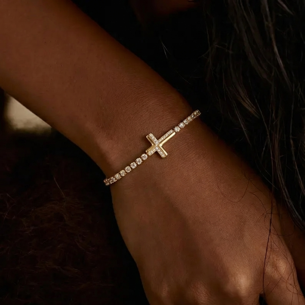 Pave Tennis Cross Bracelet