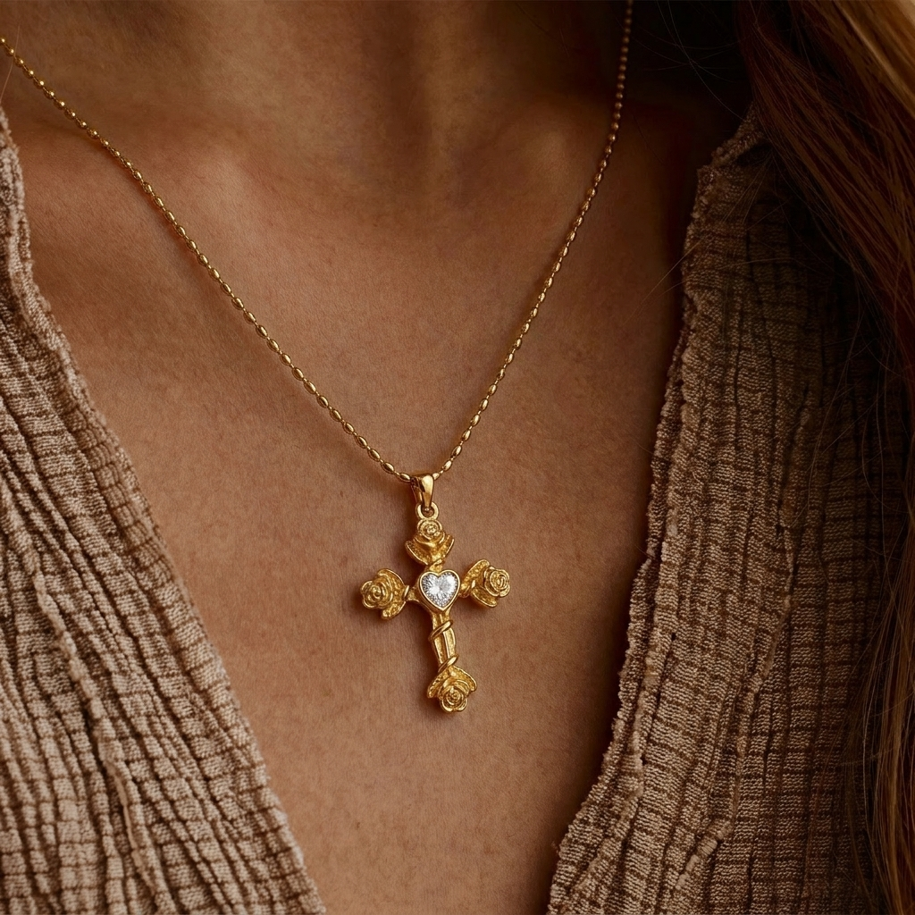 Rose Cross Necklace