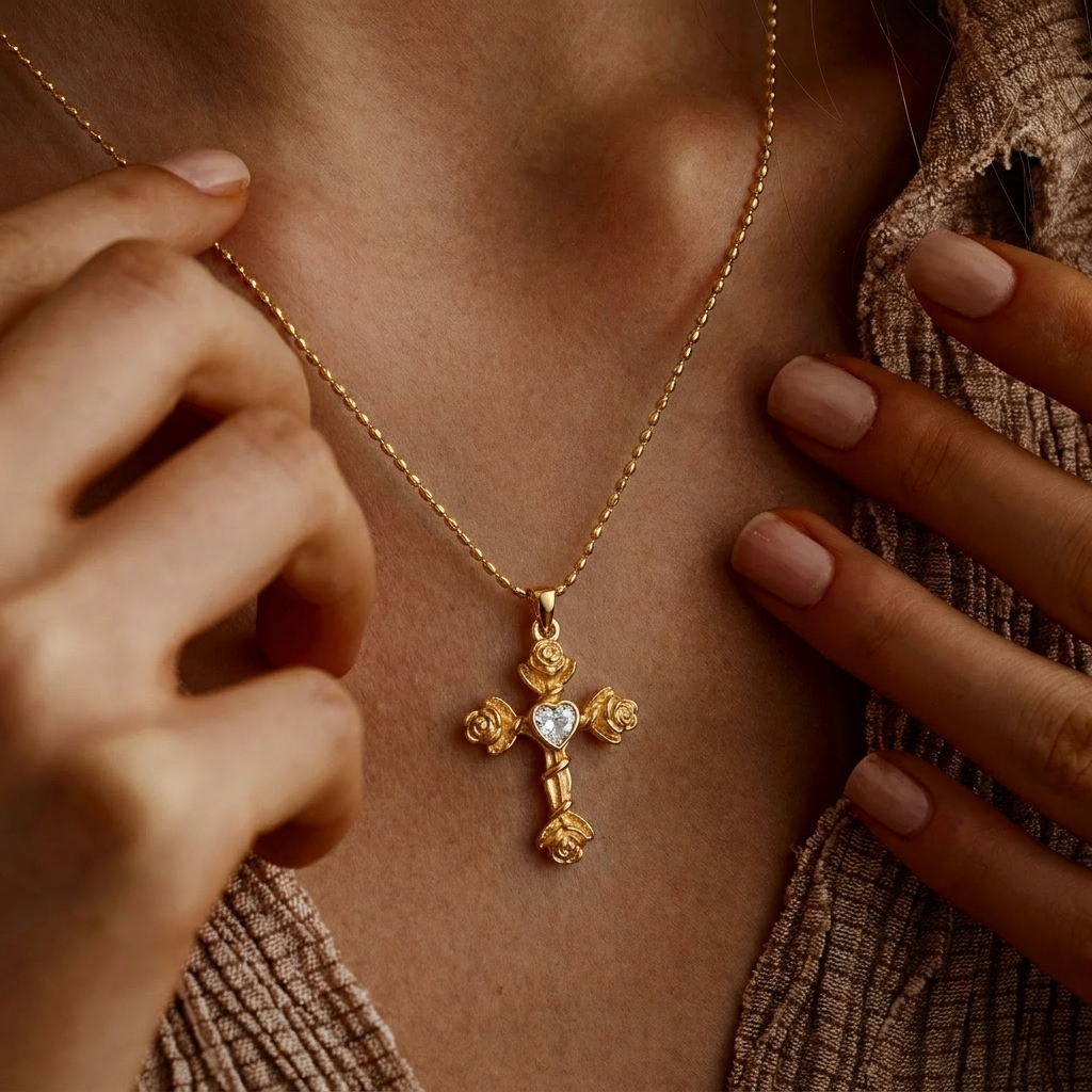 Rose Cross Necklace