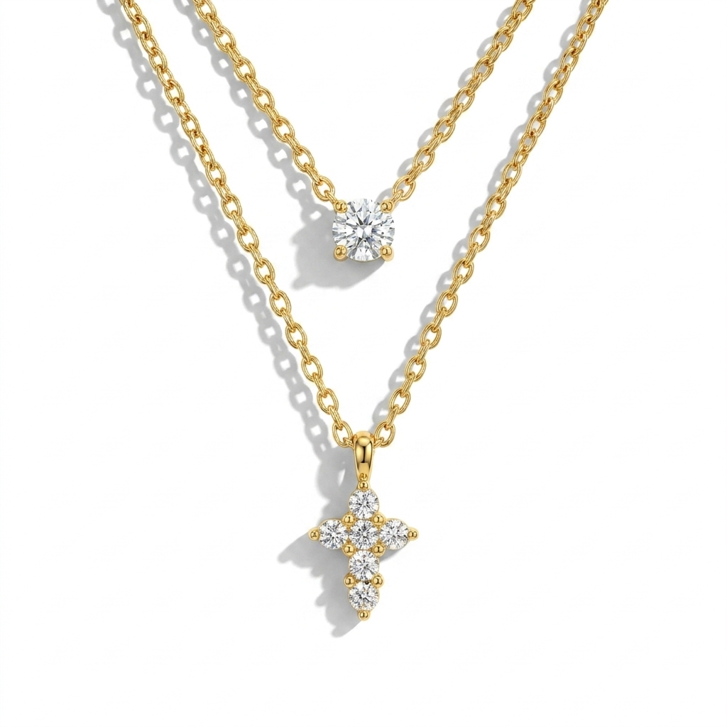Crystal Cross Layered Necklace