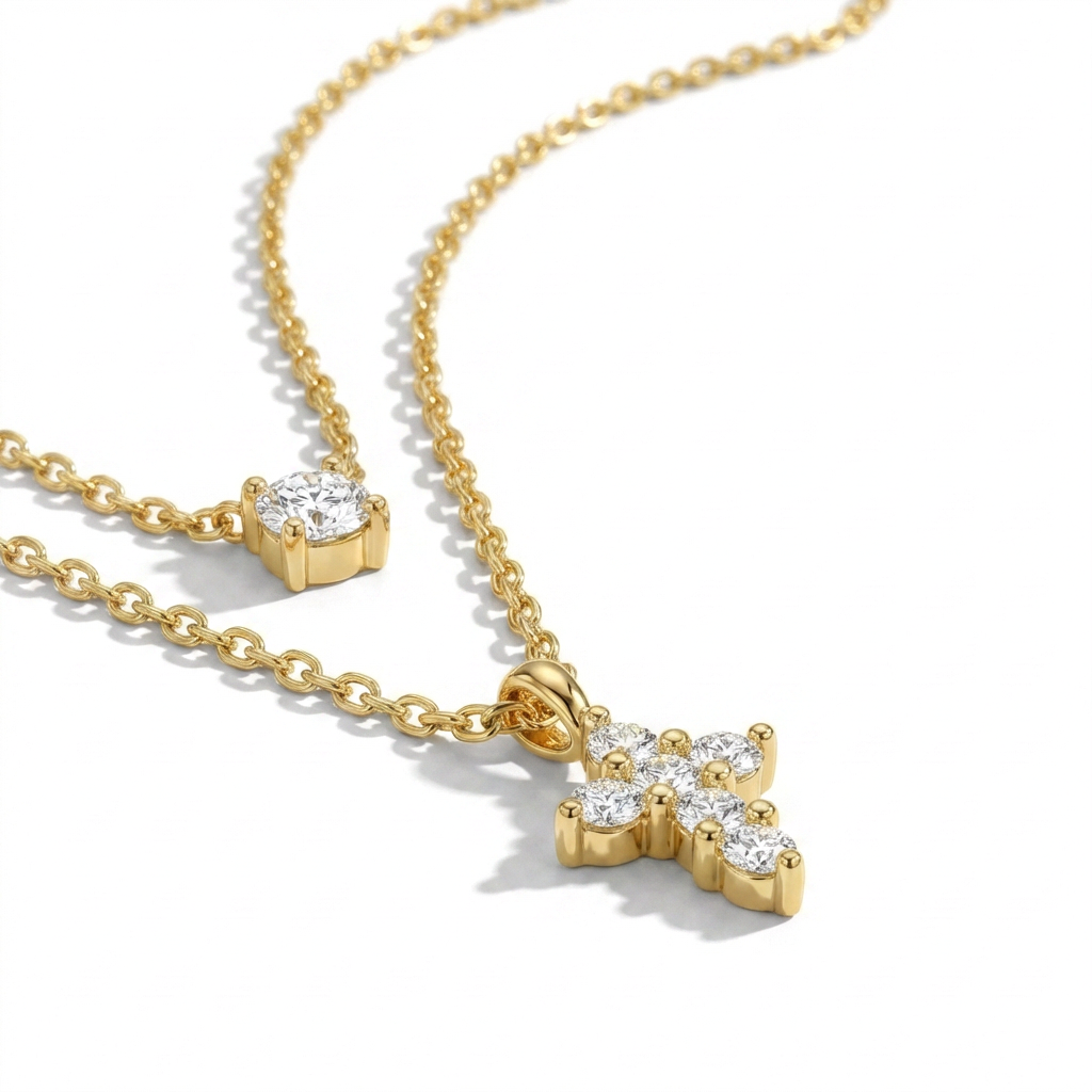 Crystal Cross Layered Necklace