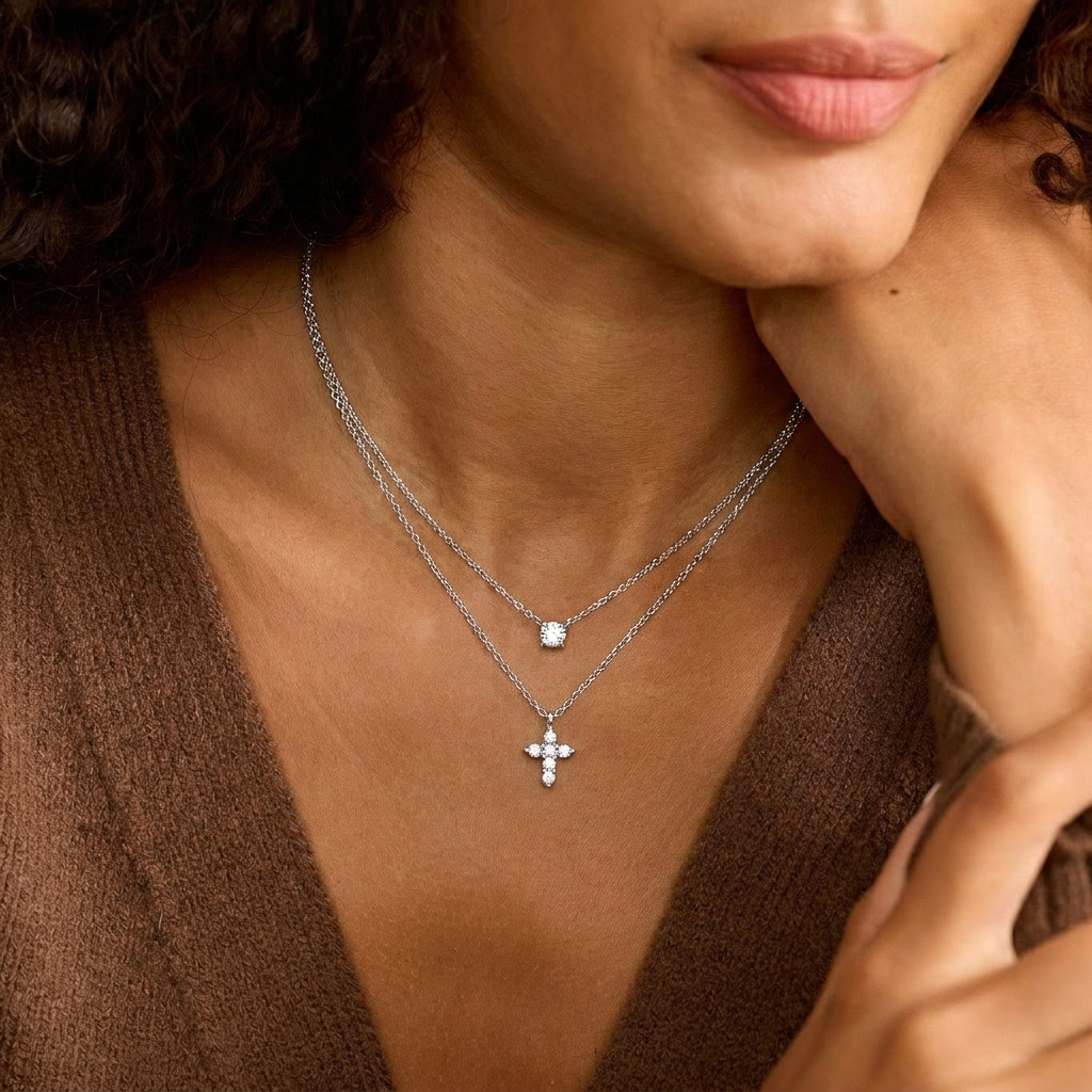 Crystal Cross Layered Necklace