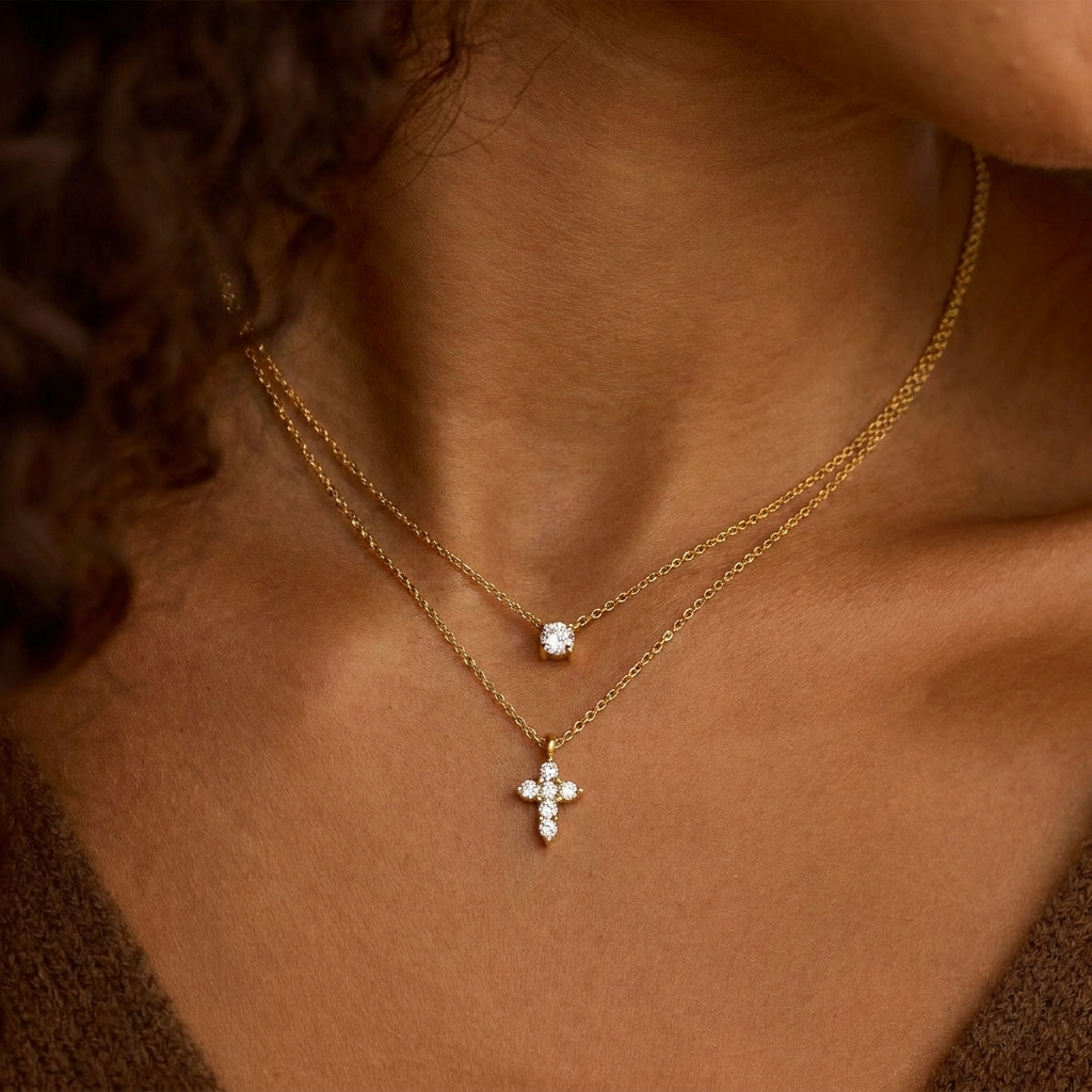 Crystal Cross Layered Necklace