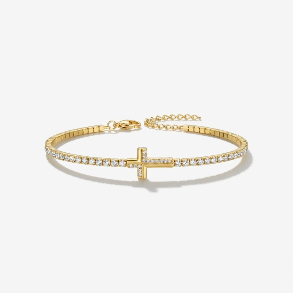 Pave Tennis Cross Bracelet
