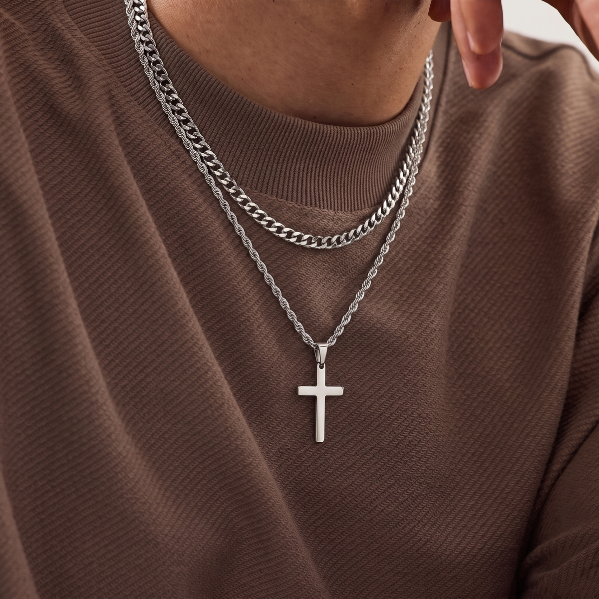 Cuban Layered Cross Necklace