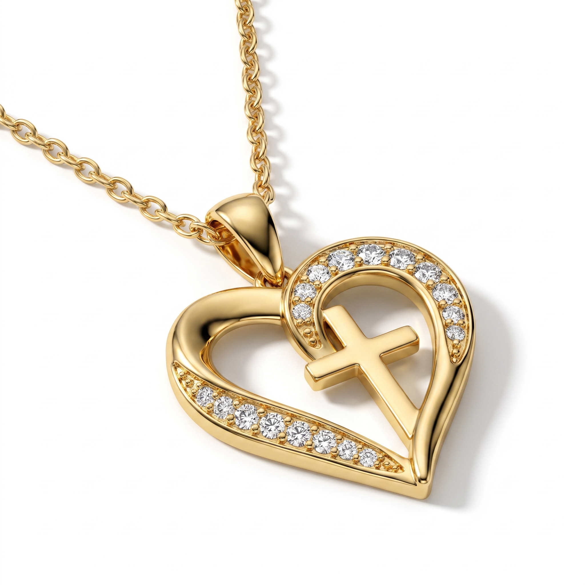 Crystal Heart Cross Necklace
