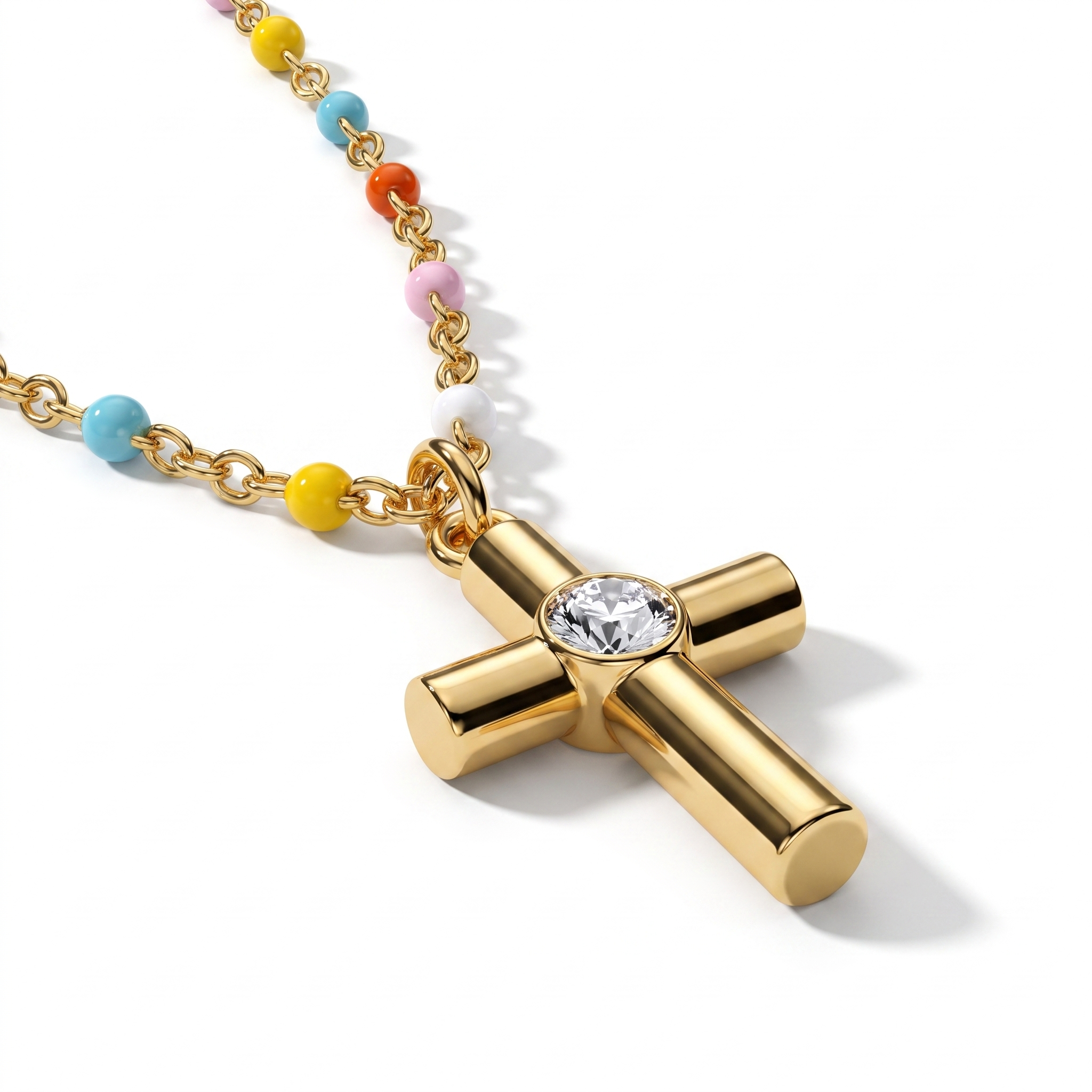 Rainbow Bead Cross Necklace