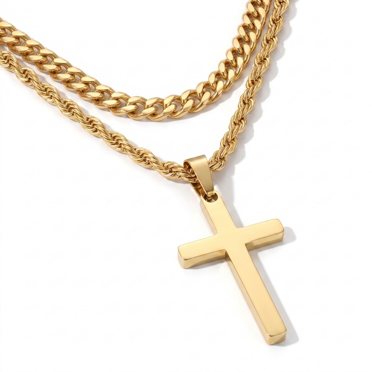 Cuban Layered Cross Necklace