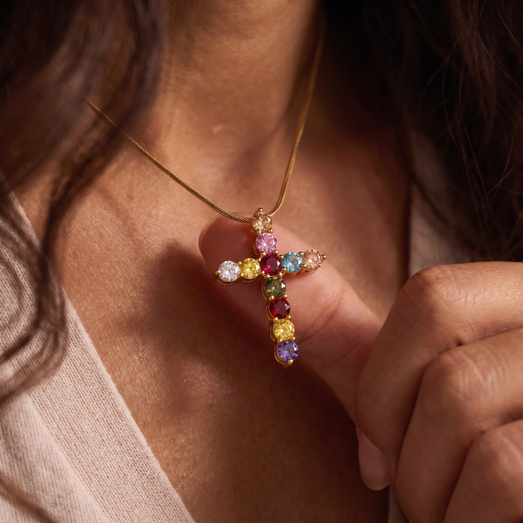 Rainbow Cross Necklace
